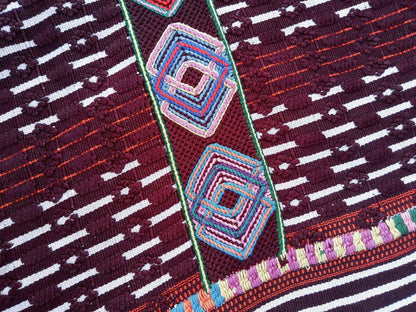Vintage burgundy unique Guatemala handmade weaved -Colotenango huipil