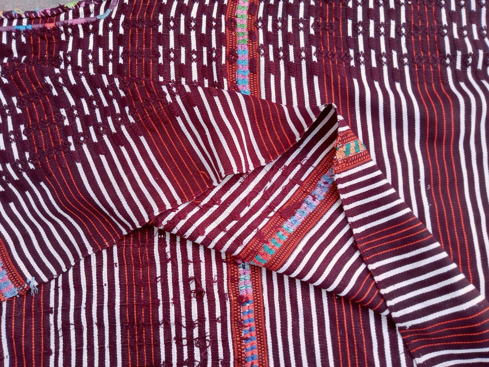 Vintage burgundy unique Guatemala handmade weaved -Colotenango huipil