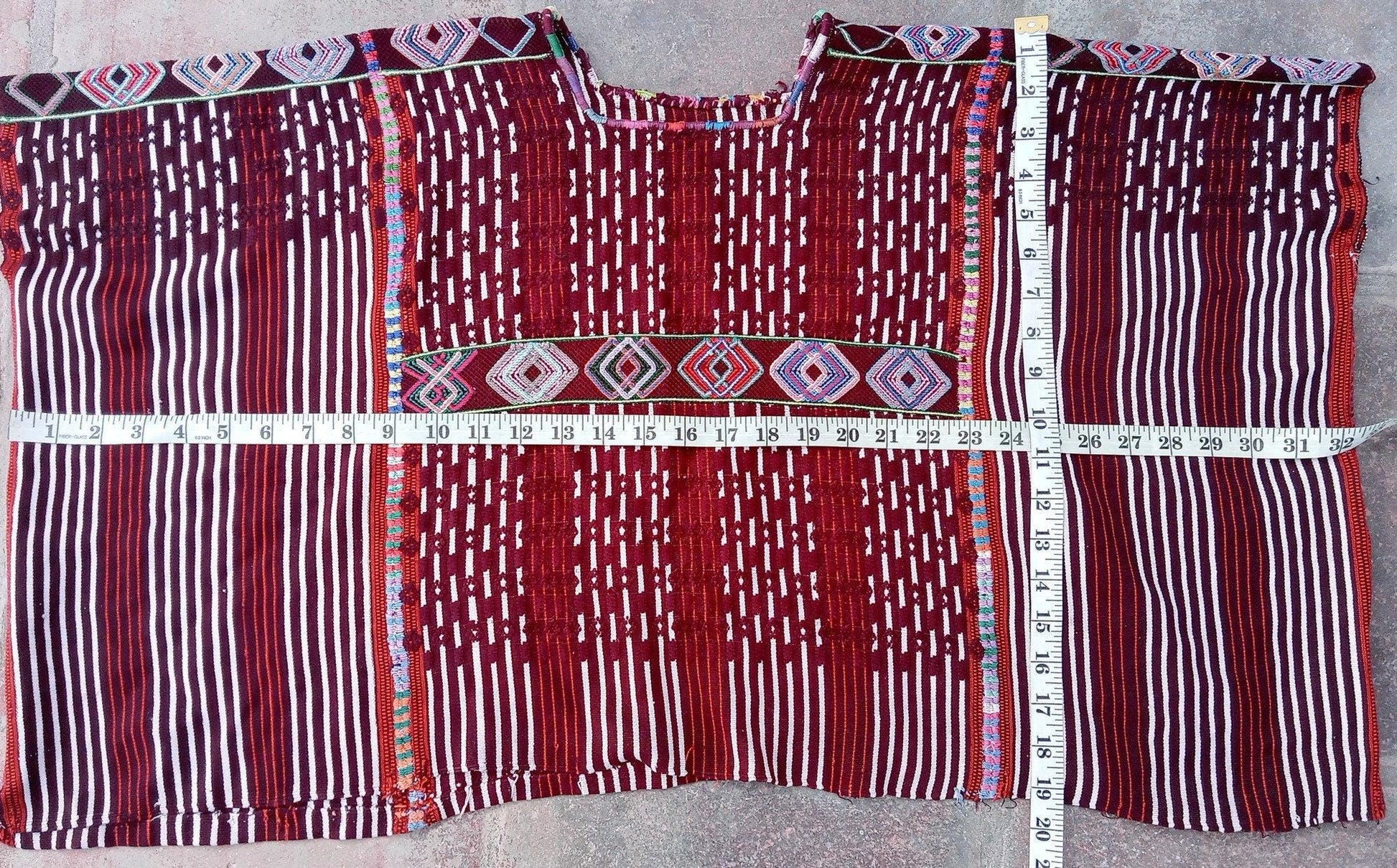 Vintage burgundy unique Guatemala handmade weaved -Colotenango huipil