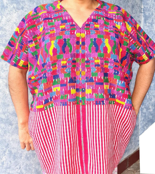 Vintage Guatemalan unique handmade weaved cotton -San Pedro Sacatepéquez huipil-