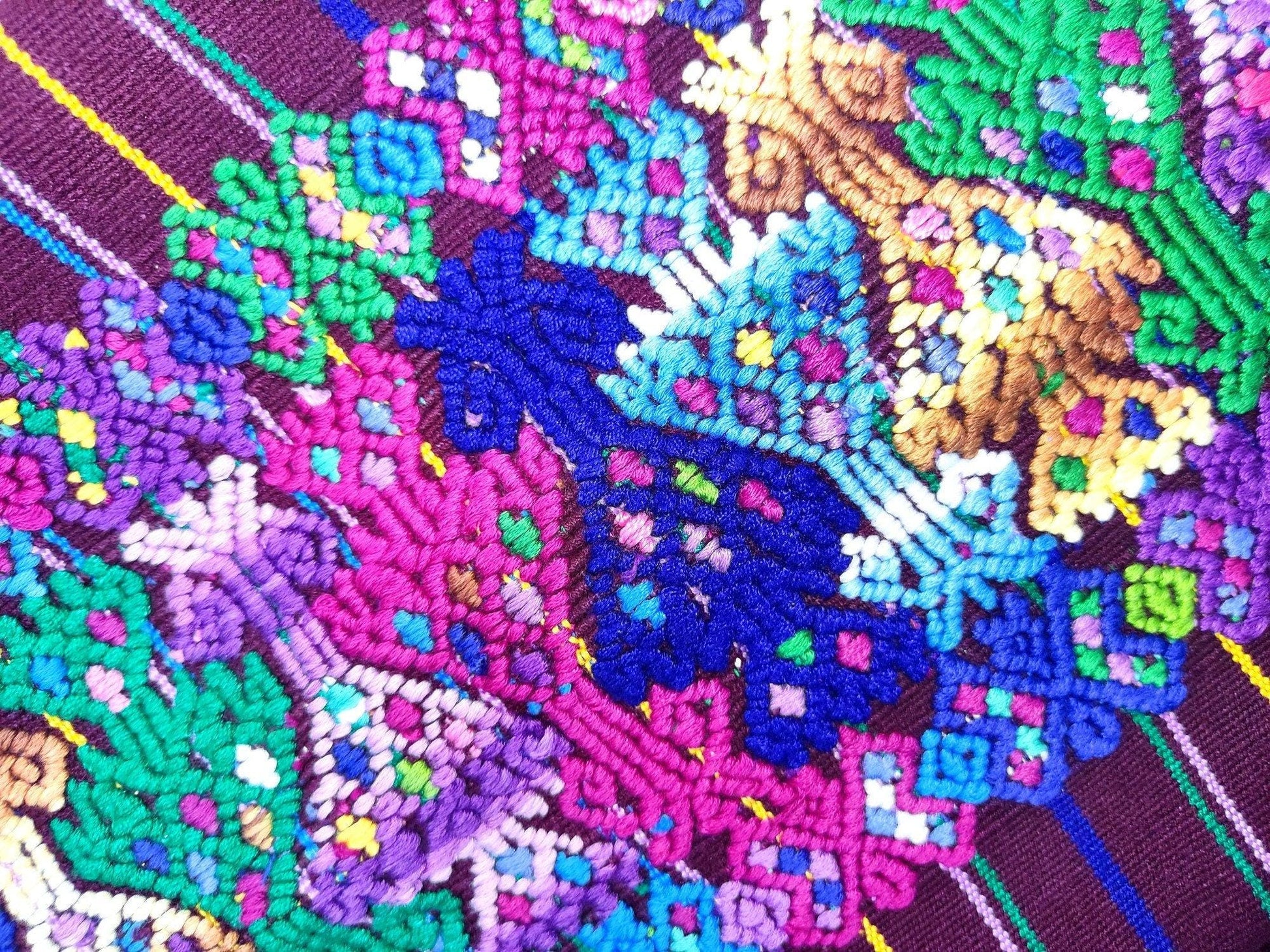 Vintage Guatemalan Unique Handmade Weaved Cotton BURGUNDY -Mayan HORSES and Ducks -Santo Domingo XENACOJ huipil-
