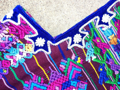 Vintage Guatemalan Unique Handmade Weaved Cotton BURGUNDY -Mayan HORSES and Ducks -Santo Domingo XENACOJ huipil-