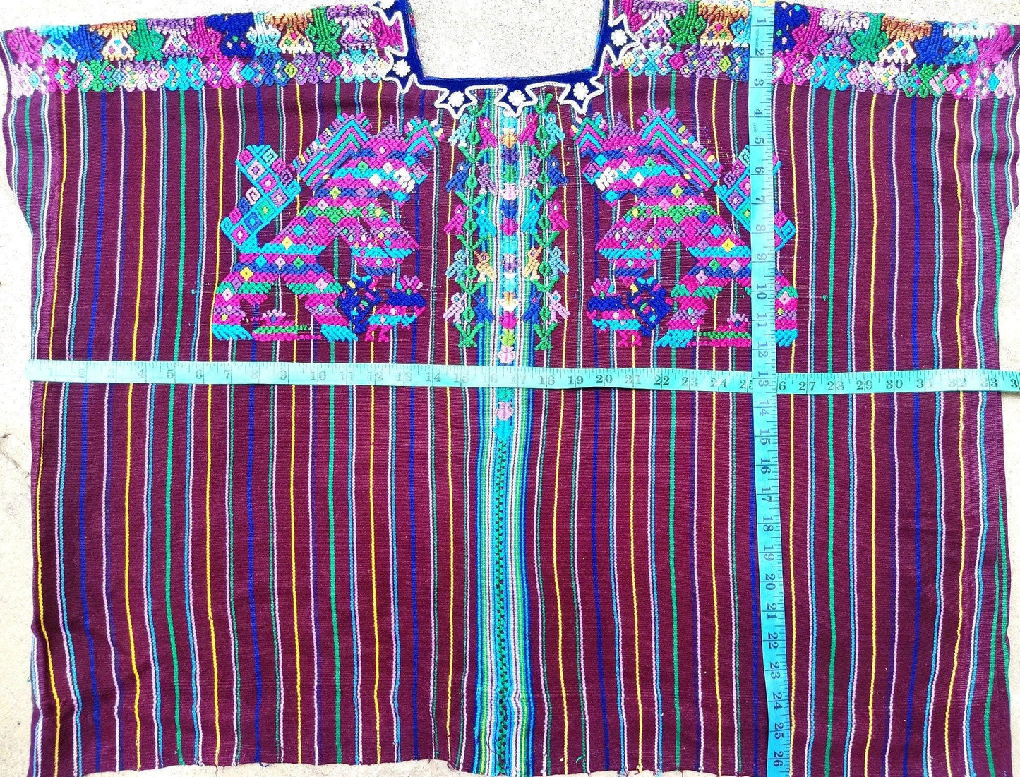 Vintage Guatemalan Unique Handmade Weaved Cotton BURGUNDY -Mayan HORSES and Ducks -Santo Domingo XENACOJ huipil-