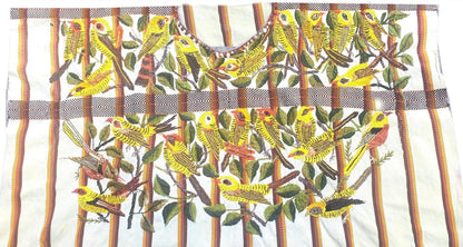 Handmade Cream EMBROIDERED Guatemalan COTTON WALL "Mayan Bird Family" Tapestry