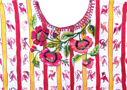 Vintage Handmade EMBROIDERED Birds SANTIAGO Atitlan Huipil Cotton Wall Decor Tapestry