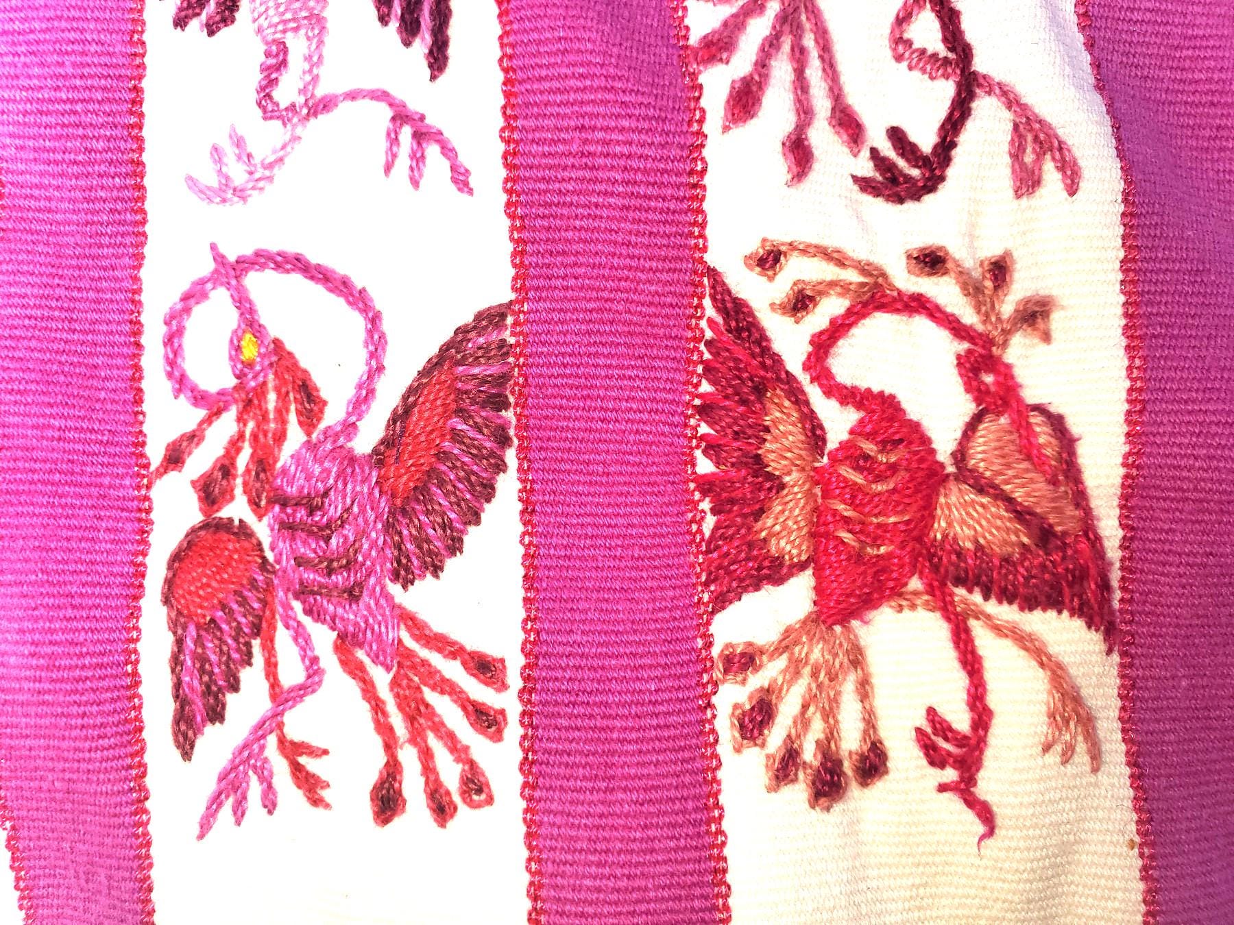 Vintage Handmade EMBROIDERED Birds SANTIAGO Atitlan Huipil Cotton Wall Decor Tapestry