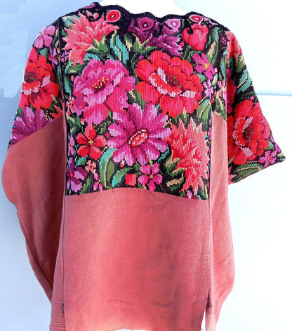 Vintage Guatemalan unique handmade Floral Chichicastenango cotton huipil