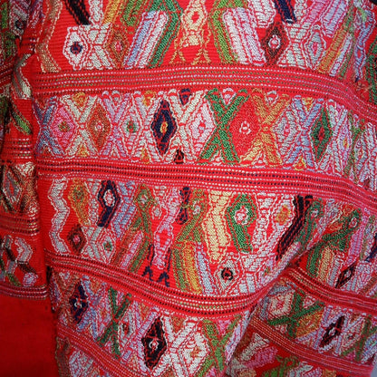 Vintage salmon unique Guatemala handmade weaved Rombus Birds motives cotton huipil -San Juan Cotzal-