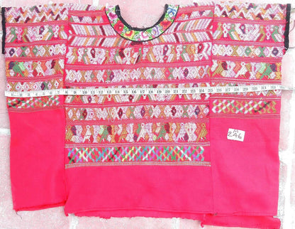 Vintage salmon unique Guatemala handmade weaved Rombus Birds motives cotton huipil -San Juan Cotzal-