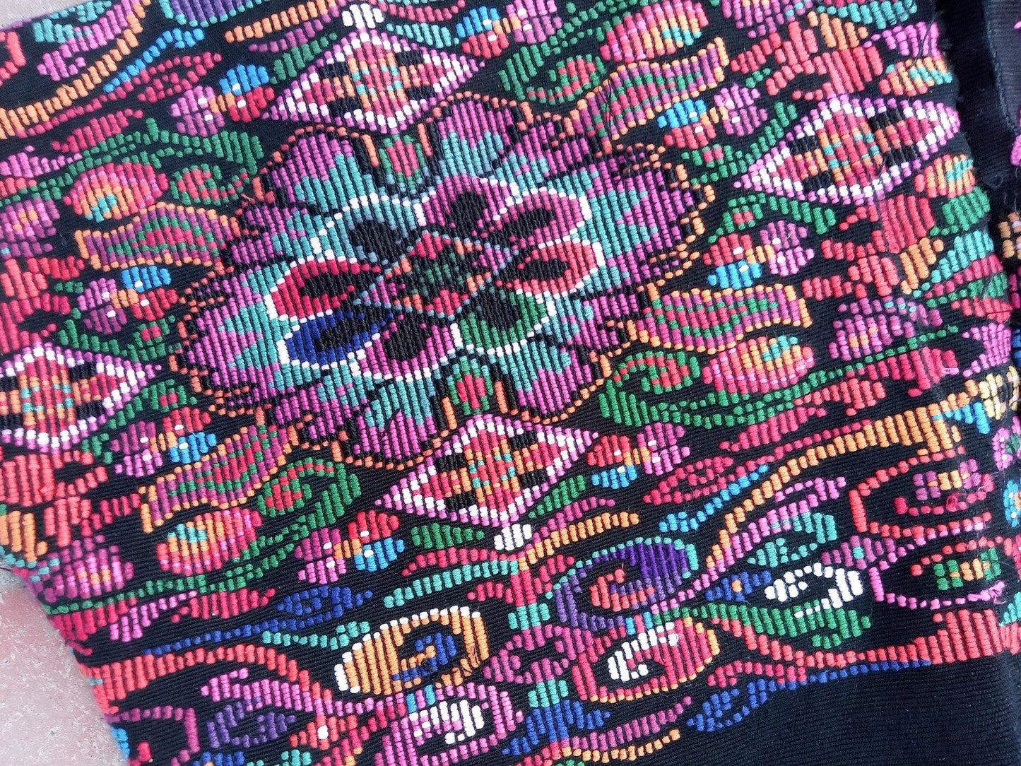 Vintage unique Guatemala handmade weaved cotton huipil "Mayan Chichi flowers"