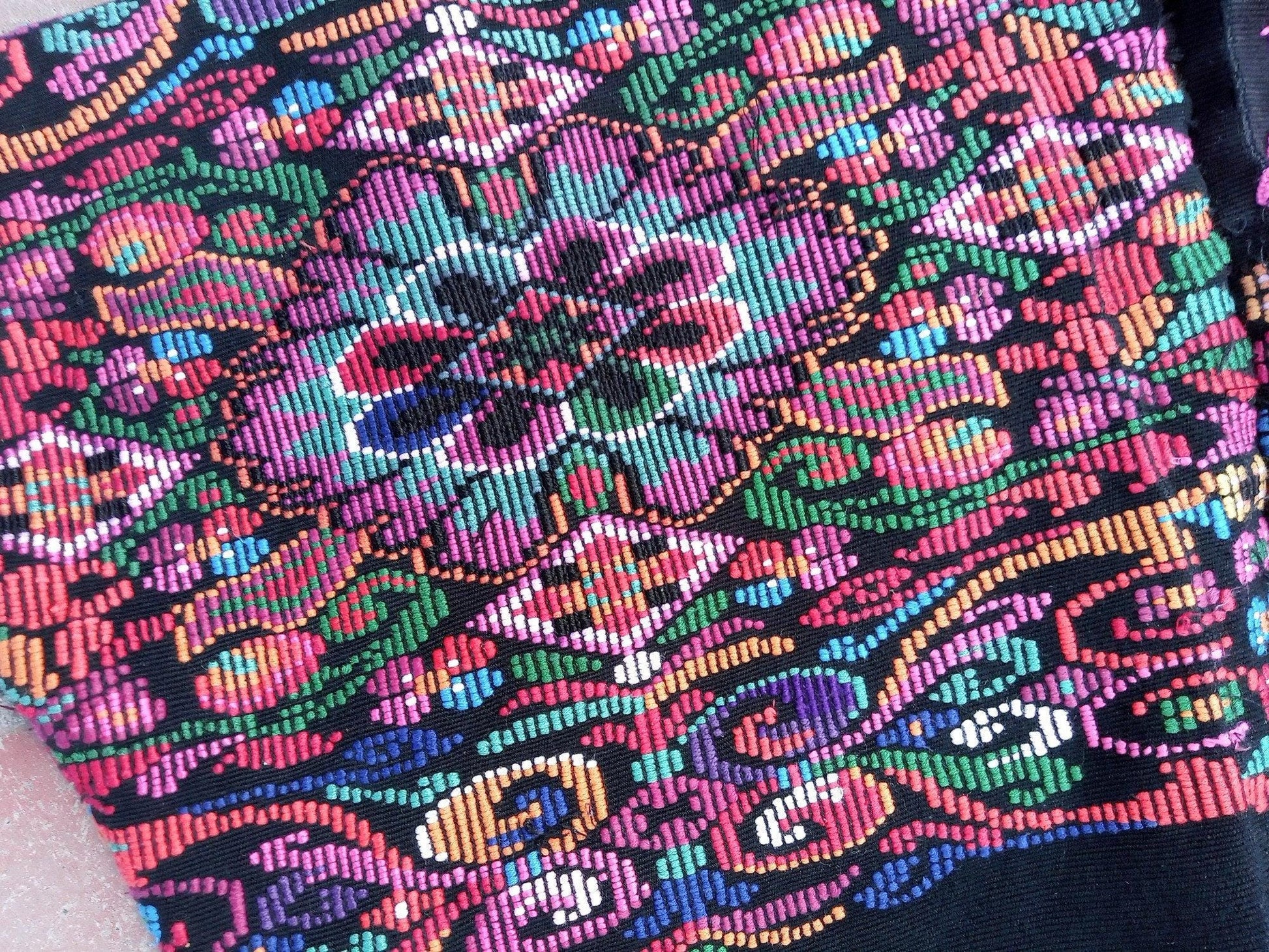 Vintage unique Guatemala handmade weaved cotton huipil "Mayan Chichi flowers"