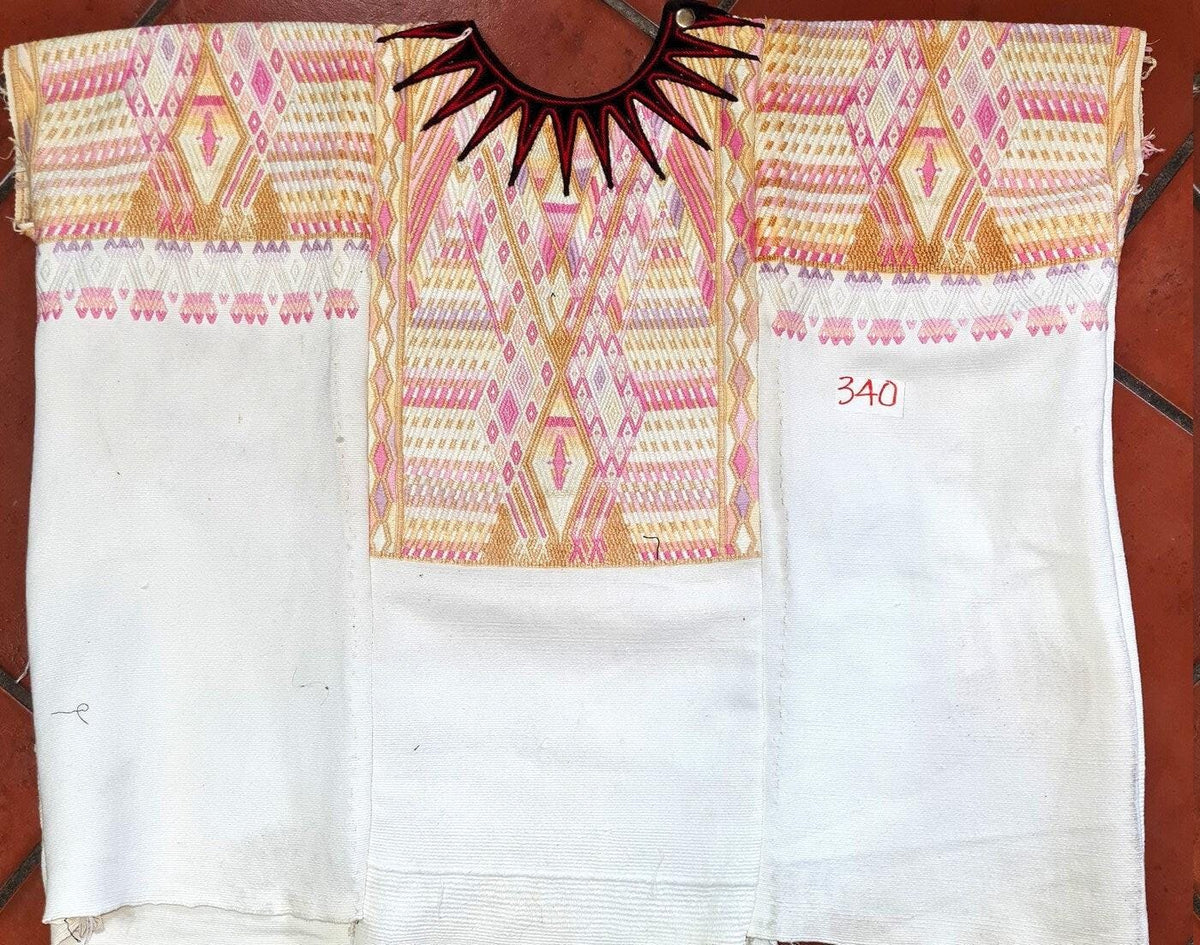 Vintage Guatemalan unique handmade Ivory weaved cotton huipil - Mayan rombus motives-