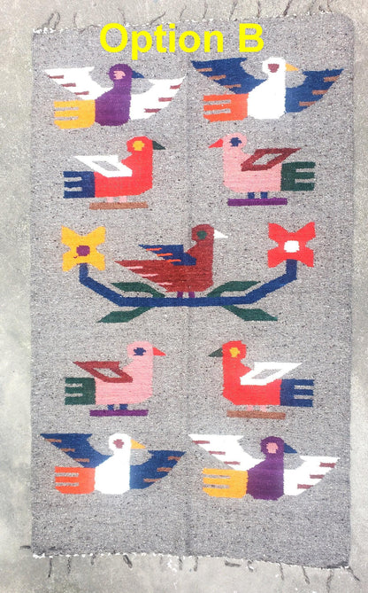 Handwoven WOOL RUG made in MOMOSTENANGO Guatemala / Birds pattern