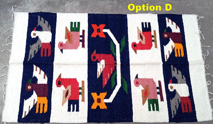 Handwoven WOOL RUG made in MOMOSTENANGO Guatemala / Birds pattern