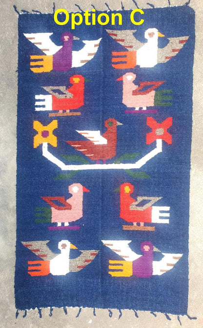 Handwoven WOOL RUG made in MOMOSTENANGO Guatemala / Birds pattern
