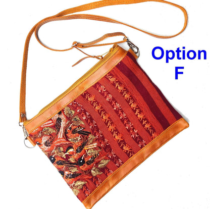 Aesthetic Woman Guatemalan Leather Huipil CROSSBODY Wristlet CLUTCH PURSE - 100% Cotton Lining Purse