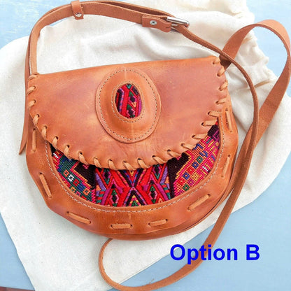 Aesthetic Woman Guatemalan Leather Huipil CROSSBODY Wristlet CLUTCH PURSE - 100% Cotton Lining Purse