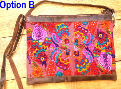 Aesthetic Woman Guatemalan Leather Huipil CROSSBODY Wristlet CLUTCH PURSE - 100% Cotton Lining Purse