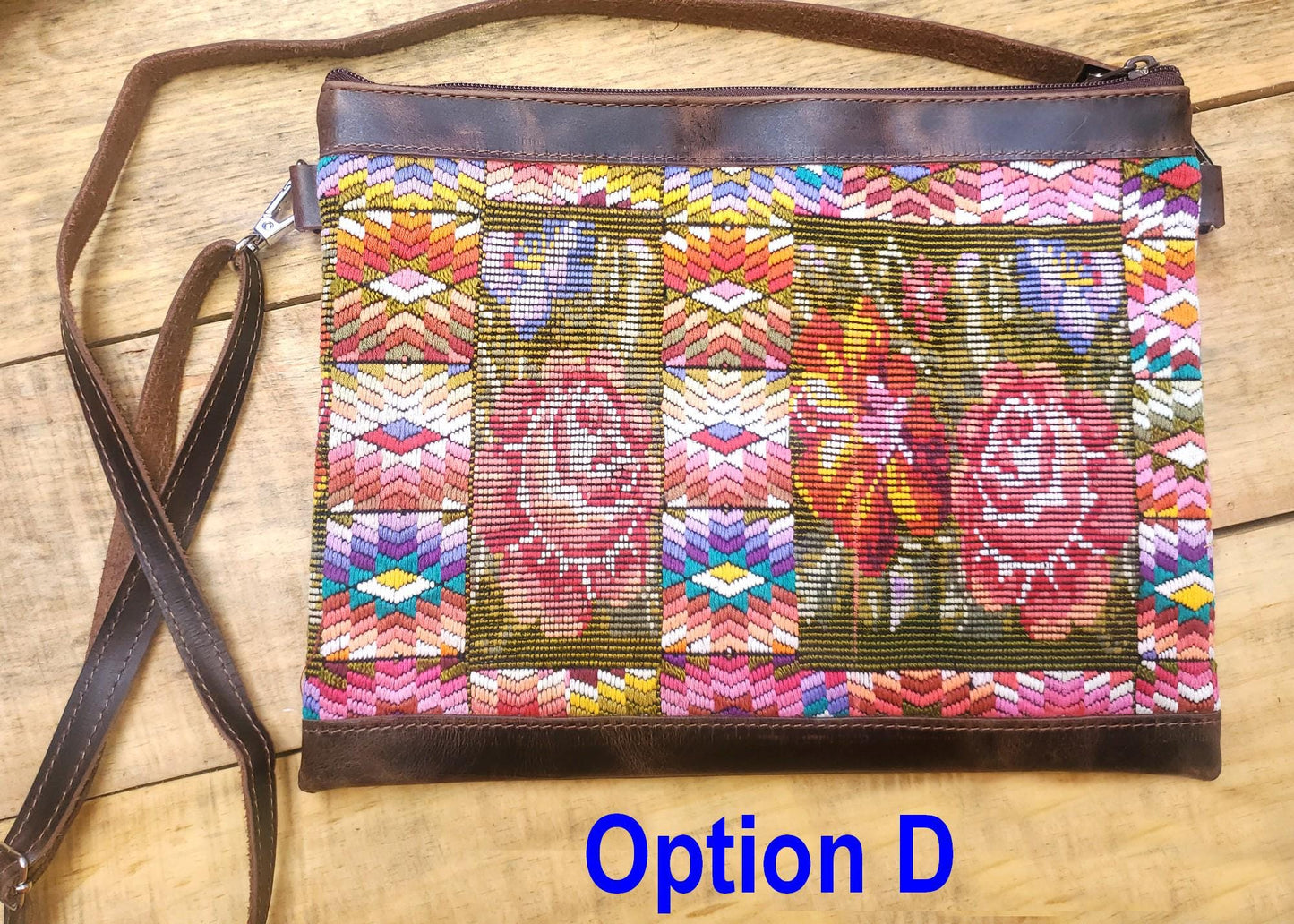 Aesthetic Woman Guatemalan Leather Huipil CROSSBODY Wristlet CLUTCH PURSE - 100% Cotton Lining Purse
