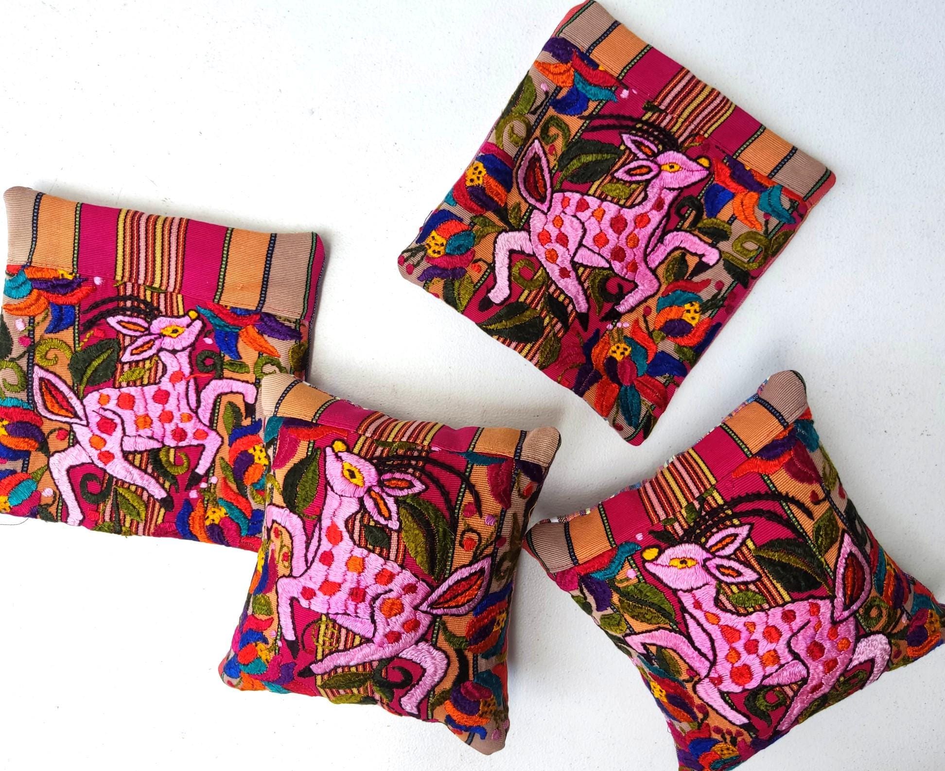 MINI Guatemala Hand Embroidery -Deer Pattern- Pillow Cushion 8x8 - Mayan Fair Trade 