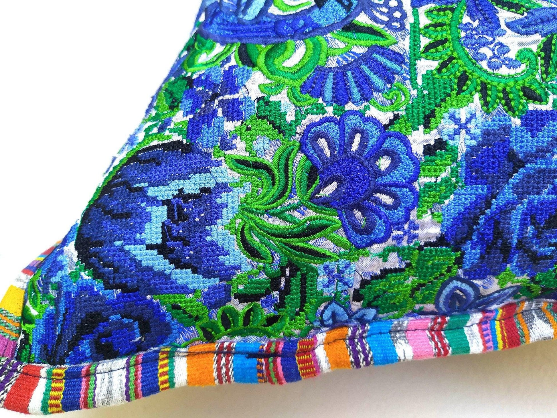 Guatemalan upcycled huipil pillow case cushion cover 19x19 inches -Peacocks and floral
