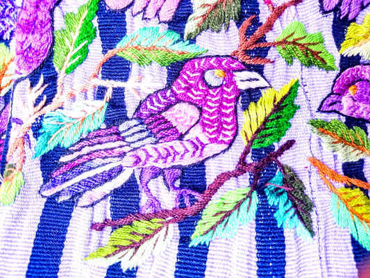 MINI Guatemala hand embroidery -Bird family- pillow cushion 8x8