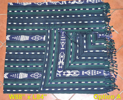 Cotton Guatemalan handmade weaved tassels eco dyed ikat bedspread