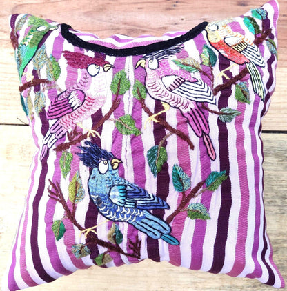Tropical COCKATOO Birds EMBROIDERY Cushion PILLOW 14x14 - Bird Lovers Gifts Guatemalan Santiago Atitlan Pillow