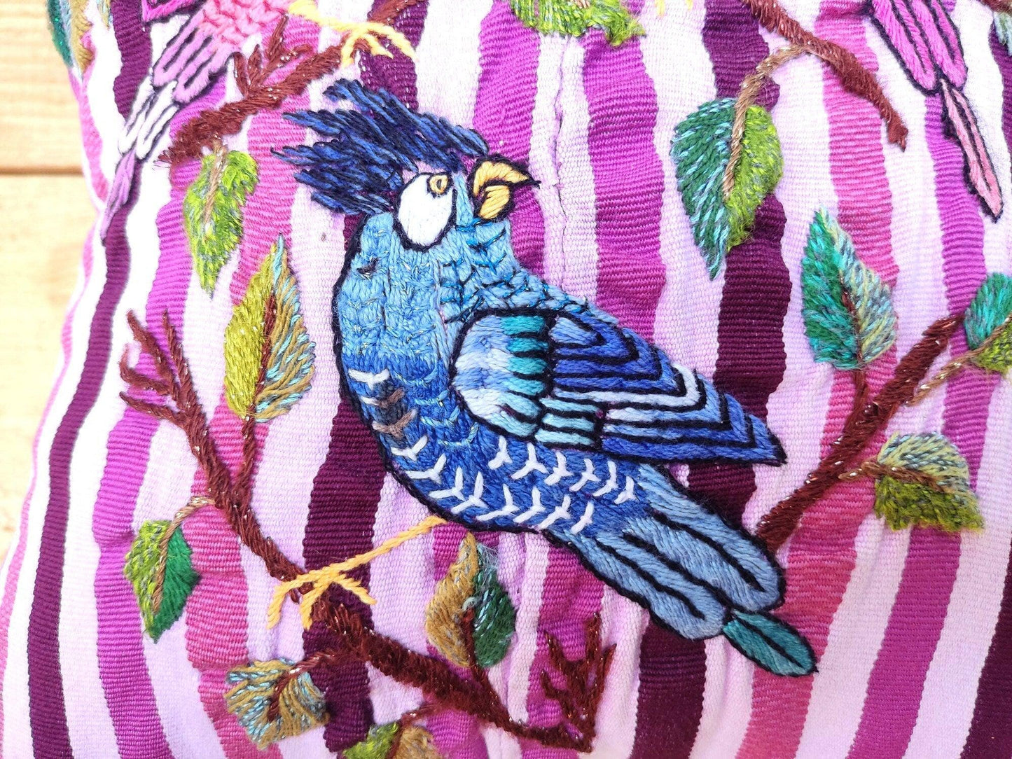 Tropical COCKATOO Birds EMBROIDERY Cushion PILLOW 14x14 - Bird Lovers Gifts Guatemalan Santiago Atitlan Pillow