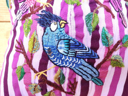Tropical COCKATOO Birds EMBROIDERY Cushion PILLOW 14x14 - Bird Lovers Gifts Guatemalan Santiago Atitlan Pillow