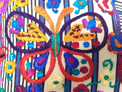 Cotton Guatemala Hand Embroidery -BUTTERFLY & Floral- Huipil PILLOW Case Cushion Cover