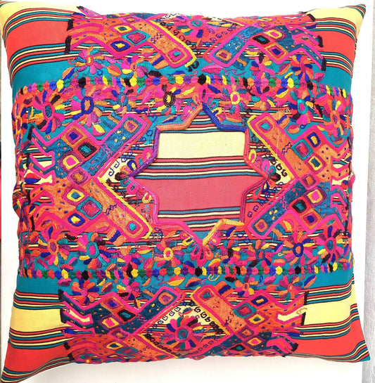 Cotton Guatemala hand embroidery -Geometric & floral- huipil pillow case cushion cover