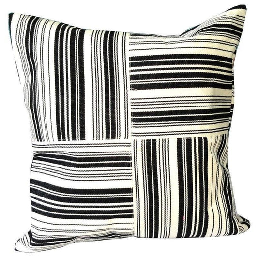 Cotton Guatemala pillow case cushion Festival striped Squares Black and Ivory colors customizable size 14x14, 16x16, 18x18, 20x20, 24x24