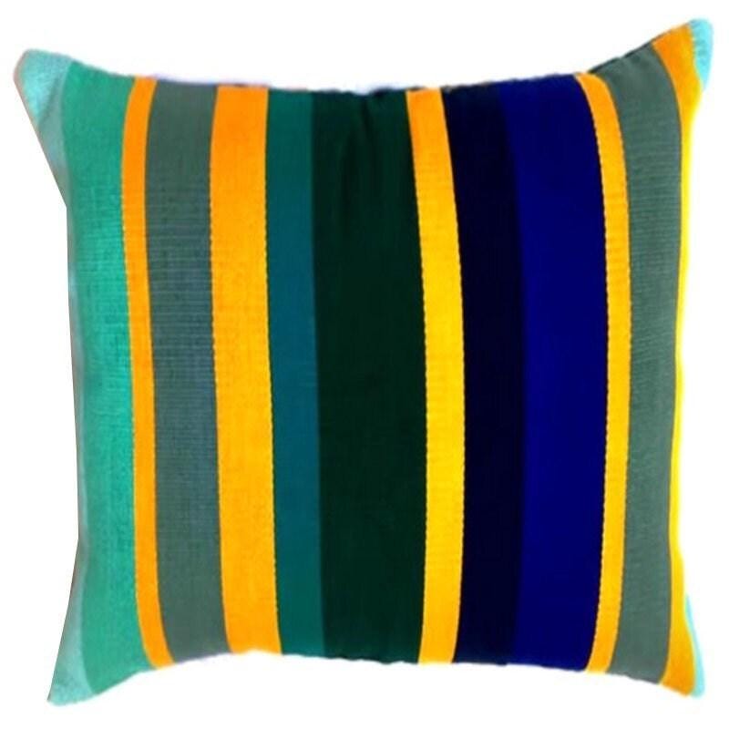 Cotton Guatemala pillow case cushion Festival striped Green , yellow, Blue colors, customizable size 14x14, 16x16, 18x18, 20x20, 24x24
