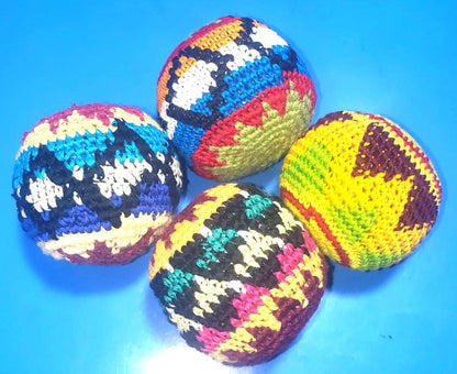 Mandmade Cotton Hacky Sacks, Multicolor Crocheted Juggling Balls with Storage Bag, 2.4 Inch, 35g, Pack of 4