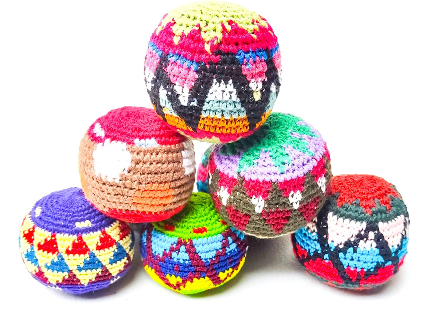 Mandmade Cotton Hacky Sacks, Multicolor Crocheted Juggling Balls with Storage Bag, 2.4 Inch, 35g, Pack of 4