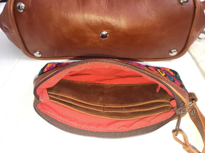 Custom Huipil Pattern Brown Genuine LEATHER CONVERTIBLE BACKPACK Bag - Aesthetic Full Grain Leather Handles cross body And Handbags