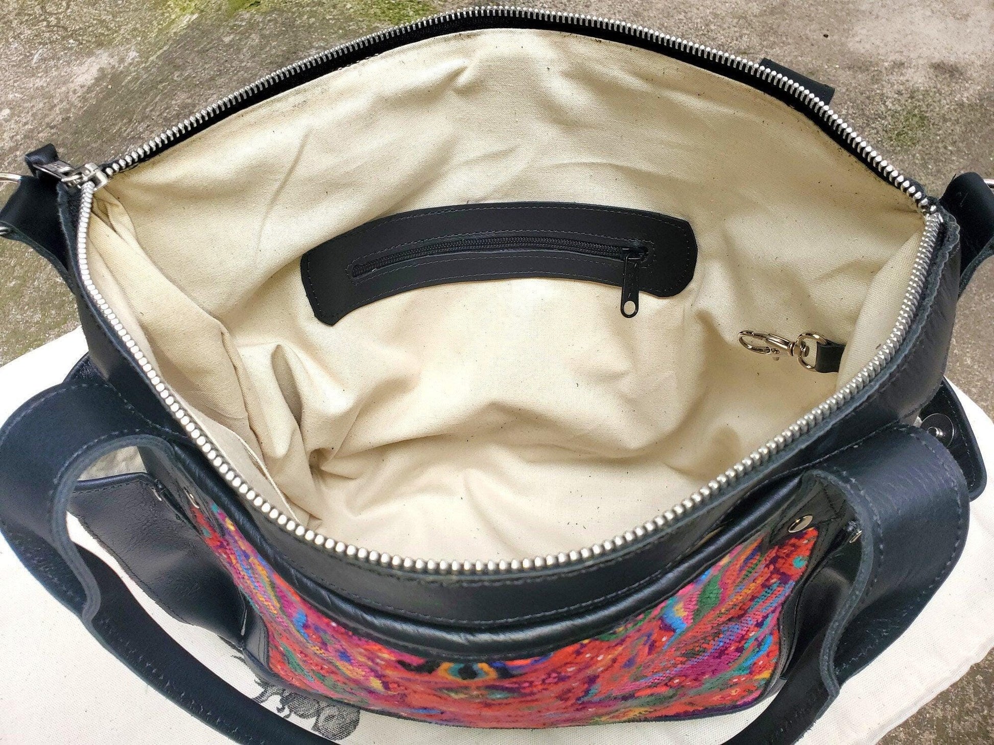 Convertible backpack crossbody day bag diaper purse genuine soft black leather huipil detail