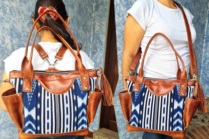 Convertible crossbody backpack day bag authentic leather dark brown Guatemala