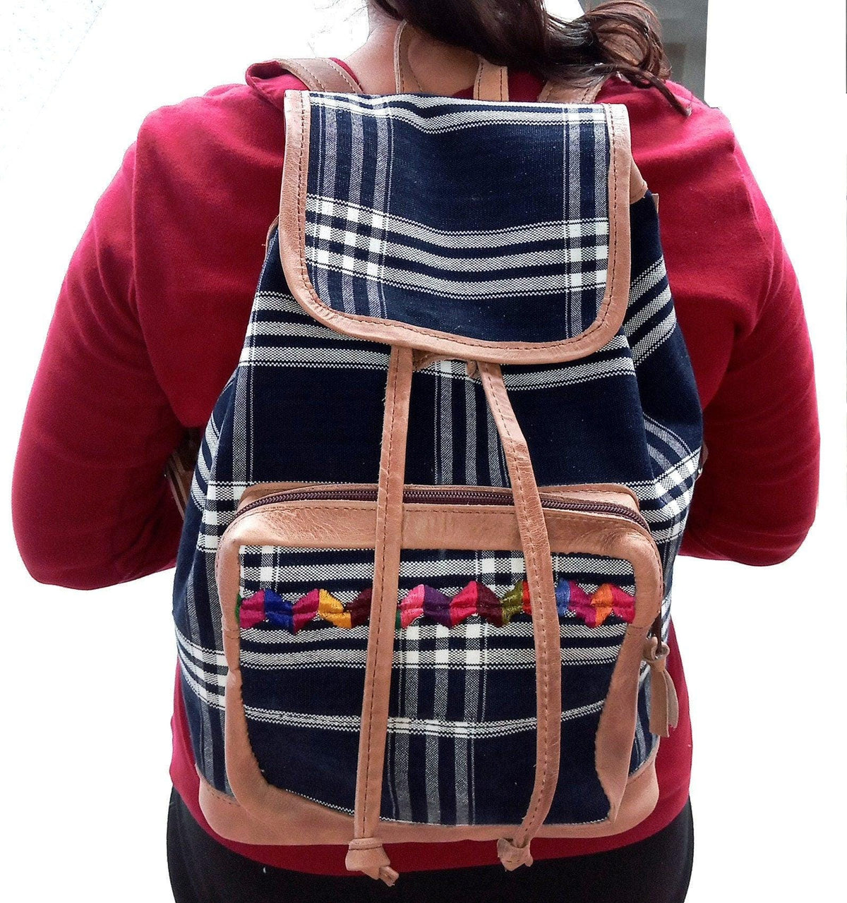 Guatemalan Genuine leather indigo backpack
