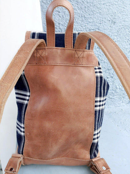 Guatemalan Genuine leather indigo backpack