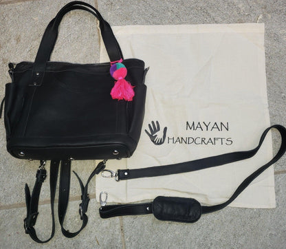 Black Genuine LEATHER CONVERTIBLE BACKPACK Bag - Aesthetic Full Grain Leather Handles cross body And Handbags