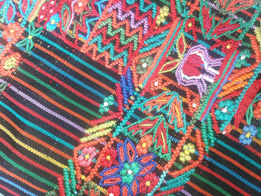 Vintage Black Handwoven Cotton AGUACATAN Guatemalan textile fabric per YARD