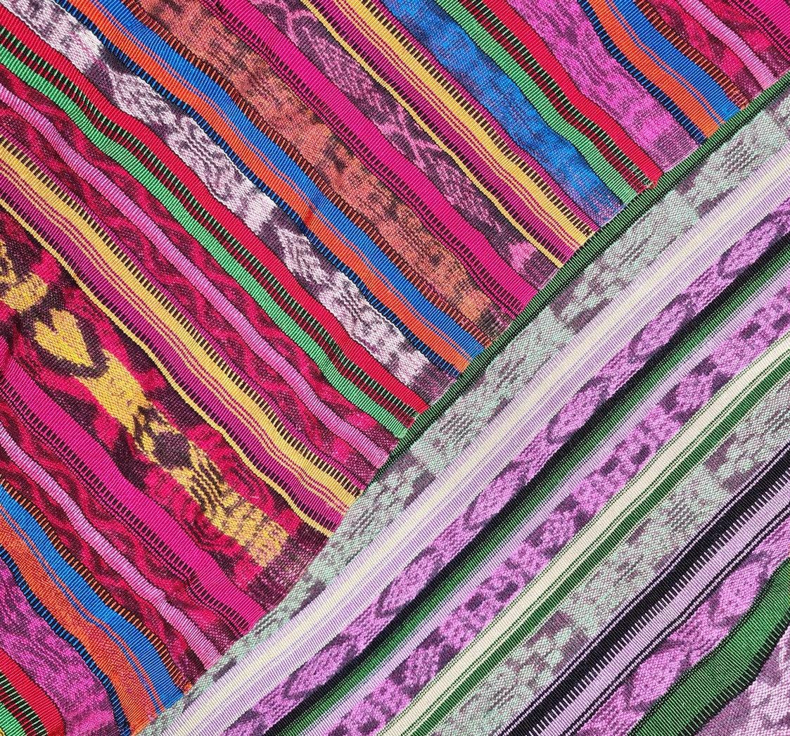 Guatemalan Unique Vintage Ikat Silk fabric per yard- Hand Woven Ethnic Textile -