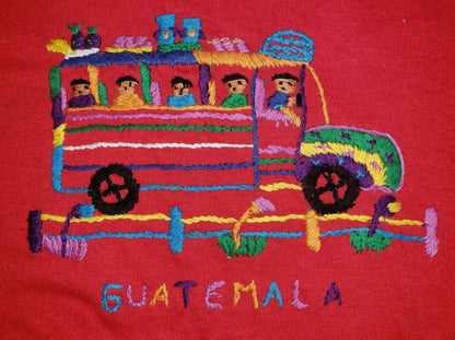 Handmade embroidered Guatemalan zoo bus motive unisex cotton T-shirt for kids
