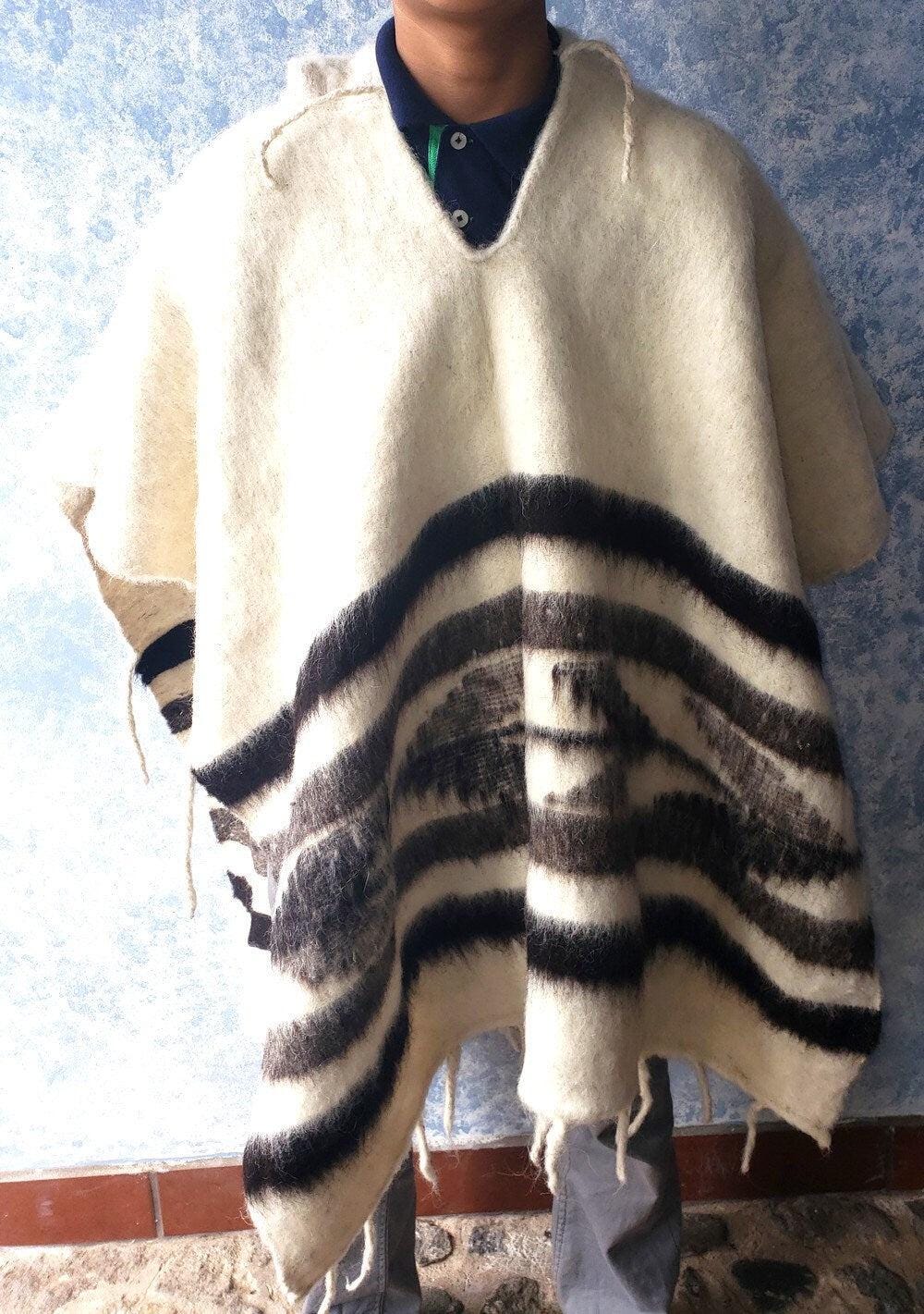 Guatemalan Wool Poncho, Hand Woven sarape with hood, heavy weight poncho, winter poncho