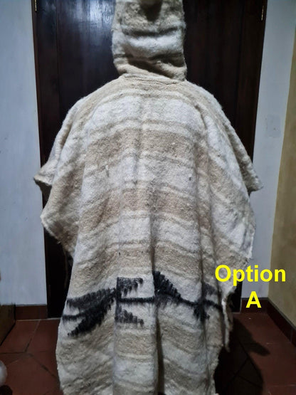 Guatemalan Wool Poncho, Hand Woven sarape with hood, heavy weight poncho, winter poncho