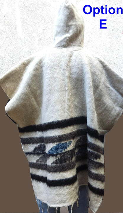 Guatemalan Wool Poncho, Hand Woven sarape with hood, heavy weight poncho, winter poncho