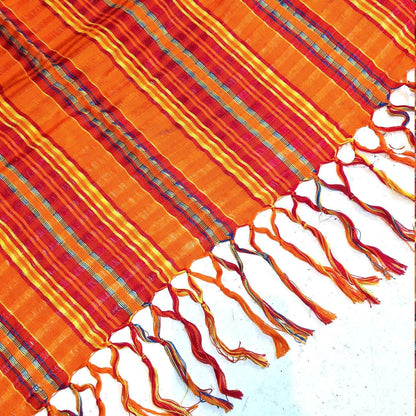Women Medium Weight GUATEMALAN COTTON Orange SCARF Wrap - Artisans Wear Aesthetic Shawl