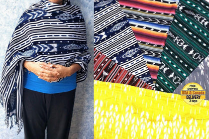 Women Heavy Weight GUATEMALAN COTTON Indigo Multicolor Rainbow Burgundy Yellow SCARF Wrap - Artisans Wear Aesthetic Shawl